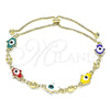 Pulsera Bolo Ajustable 03.213.0142.2.10 Oro Laminado, Diseño de Mano de Dios, Esmaltado Multicolor, Tono Dorado (01 MM Thickness, 10 Inches Length)