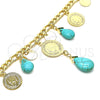 Pulsera de Dije 03.331.0208.08 Oro Laminado, Diseño de Gota, con Turquoise Opal, Pulido, Tono Dorado (05 MM Thickness, 8 Inches Length)