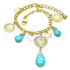 Pulsera de Dije 03.331.0208.08 Oro Laminado, Diseño de Gota, con Turquoise Opal, Pulido, Tono Dorado (05 MM Thickness, 8 Inches Length)
