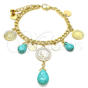 Pulsera de Dije 03.331.0208.08 Oro Laminado, Diseño de Gota, con Turquoise Opal, Pulido, Tono Dorado (05 MM Thickness, 8 Inches Length)
