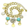 Pulsera de Dije 03.331.0119.3.08 Oro Laminado, con Light Turquoise Opal, Pulido, Tono Dorado (10 MM Thickness, 8 Inches Length)