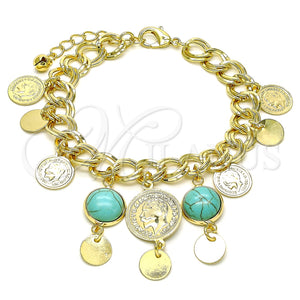 Pulsera de Dije 03.331.0119.3.08 Oro Laminado, con Light Turquoise Opal, Pulido, Tono Dorado (10 MM Thickness, 8 Inches Length)