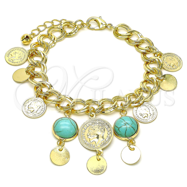 Pulsera de Dije 03.331.0119.3.08 Oro Laminado, con Light Turquoise Opal, Pulido, Tono Dorado (10 MM Thickness, 8 Inches Length)