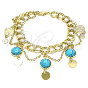 Pulsera de Dije 03.331.0209.08 Oro Laminado, con Turquoise Opal, Pulido, Tono Dorado (10 MM Thickness, 8 Inches Length)