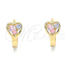 Argolla Huggie 02.213.0354.15 Oro Laminado, Diseño de Corazón y Gota, con Rosado and Lavender Zirconia Cubica, Pulido, Tono Dorado