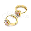 Argolla Huggie 02.213.0354.15 Oro Laminado, Diseño de Corazón y Gota, con Rosado and Lavender Zirconia Cubica, Pulido, Tono Dorado