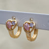 Argolla Huggie 02.213.0354.15 Oro Laminado, Diseño de Corazón y Gota, con Rosado and Lavender Zirconia Cubica, Pulido, Tono Dorado