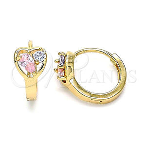 Argolla Huggie 02.213.0354.15 Oro Laminado, Diseño de Corazón y Gota, con Rosado and Lavender Zirconia Cubica, Pulido, Tono Dorado