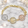 Pulsera Elegante 03.380.0122.07 Oro Laminado, Diseño de Ãrbol, con Cristal Blanca, Pulido, Tres Tonos (Grosor 05 MM, 7 Pulgadas de Largo)