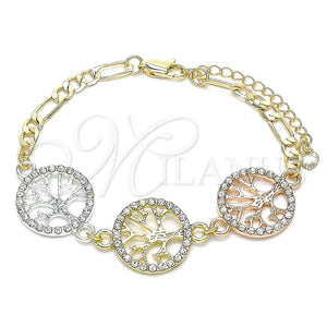 Pulsera Elegante 03.380.0122.07 Oro Laminado, Diseño de Ãrbol, con Blanca Cristal, Pulido, Tres Tonos (05 MM Thickness, 7 Inches Length)