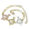 Pulsera Elegante 03.380.0123.07 Oro Laminado, Diseño de Corazón, con Blanca Cristal, Pulido, Tres Tonos (05 MM Thickness, 7 Inches Length)