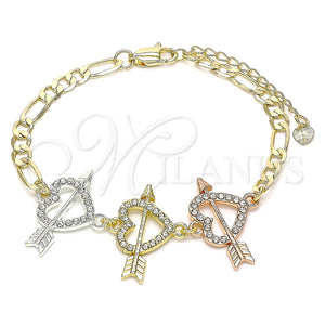 Pulsera Elegante 03.380.0123.07 Oro Laminado, Diseño de Corazón, con Blanca Cristal, Pulido, Tres Tonos (05 MM Thickness, 7 Inches Length)
