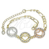Pulsera Elegante 03.380.0126.08 Oro Laminado, Diseño de Corazón, con Blanca Cristal, Pulido, Tres Tonos (05 MM Thickness, 8 Inches Length)