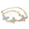 Pulsera Elegante 03.380.0127.07 Oro Laminado, Diseño de Mariposa, con Blanca Cristal, Pulido, Tres Tonos (05 MM Thickness, 7 Inches Length)