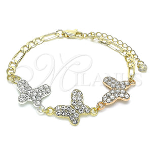 Pulsera Elegante 03.380.0127.07 Oro Laminado, Diseño de Mariposa, con Blanca Cristal, Pulido, Tres Tonos (05 MM Thickness, 7 Inches Length)