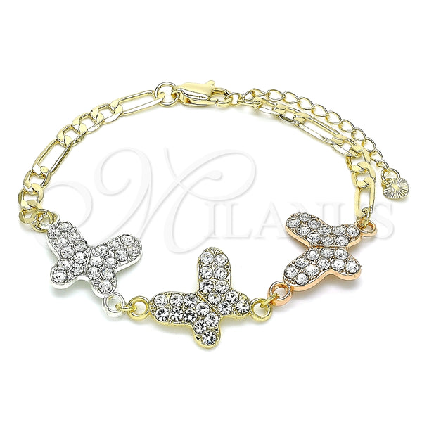 Pulsera Elegante 03.380.0127.07 Oro Laminado, Diseño de Mariposa, con Blanca Cristal, Pulido, Tres Tonos (05 MM Thickness, 7 Inches Length)