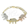 Pulsera Elegante 03.380.0129.07 Oro Laminado, Diseño de Elefante, con Blanca and Negro Cristal, Pulido, Tres Tonos (05 MM Thickness, 7 Inches Length)