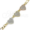 Pulsera Elegante 03.380.0130.07 Oro Laminado, Diseño de Corazón, con Blanca Cristal, Pulido, Tres Tonos (05 MM Thickness, 7 Inches Length)