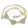 Pulsera Elegante 03.380.0130.07 Oro Laminado, Diseño de Corazón, con Blanca Cristal, Pulido, Tres Tonos (05 MM Thickness, 7 Inches Length)
