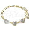 Pulsera Elegante 03.380.0130.07 Oro Laminado, Diseño de Corazón, con Blanca Cristal, Pulido, Tres Tonos (05 MM Thickness, 7 Inches Length)
