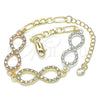 Pulsera Elegante 03.380.0131.07 Oro Laminado, Diseño de Infinito, con Blanca Cristal, Pulido, Tres Tonos (05 MM Thickness, 7 Inches Length)