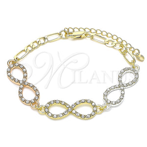 Pulsera Elegante 03.380.0131.07 Oro Laminado, Diseño de Infinito, con Blanca Cristal, Pulido, Tres Tonos (05 MM Thickness, 7 Inches Length)