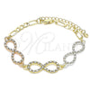 Pulsera Elegante 03.380.0131.07 Oro Laminado, Diseño de Infinito, con Blanca Cristal, Pulido, Tres Tonos (05 MM Thickness, 7 Inches Length)