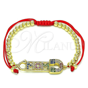 Pulsera Bolo Ajustable 03.341.0149.12 Oro Laminado, Diseño de Mama y Paperclip, con Multicolor Micro Pave, Pulido, Tono Dorado (04 MM Thickness, 12 Inches Length)