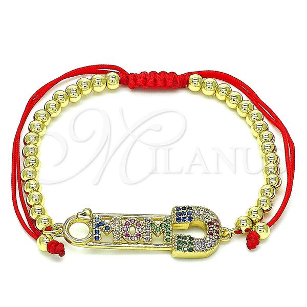 Pulsera Bolo Ajustable 03.341.0149.12 Oro Laminado, Diseño de Mama y Paperclip, con Multicolor Micro Pave, Pulido, Tono Dorado (04 MM Thickness, 12 Inches Length)
