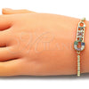 Pulsera Bolo Ajustable 03.341.0150.11 Oro Laminado, Diseño de Mama y Paperclip, con Multicolor Micro Pave, Pulido, Tono Dorado (01 MM Thickness, 11 Inches Length)