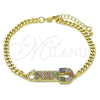 Pulsera Elegante 03.341.0151.08 Oro Laminado, Diseño de Mama y Paperclip, con Multicolor Micro Pave, Pulido, Tono Dorado (04 MM Thickness, 8 Inches Length)