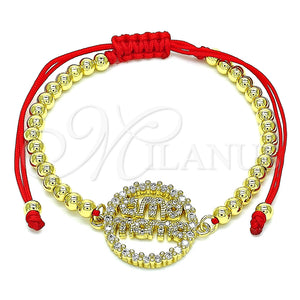 Pulsera Bolo Ajustable 03.341.0152.11 Oro Laminado, Diseño de Bola y Mama, con Blanca Micro Pave and Blanca Zirconia Cubica, Pulido, Tono Dorado (04 MM Thickness, 11 Inches Length)