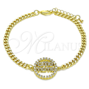 Pulsera Elegante 03.341.0154.08 Oro Laminado, Diseño de Mama, con Blanca Micro Pave and Blanca Zirconia Cubica, Pulido, Tono Dorado (04 MM Thickness, 8 Inches Length)