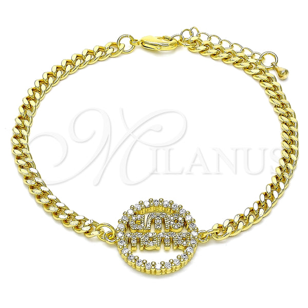 Pulsera Elegante 03.341.0154.08 Oro Laminado, Diseño de Mama, con Blanca Micro Pave and Blanca Zirconia Cubica, Pulido, Tono Dorado (04 MM Thickness, 8 Inches Length)