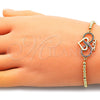 Pulsera Bolo Ajustable 03.341.0156.10 Oro Laminado, Diseño de Corazón y Infinito, con Micro Pave Rubi y Zafiro Azul, Pulido, Tono Dorado (Grosor 01 MM, 10 Pulgadas de Largo)