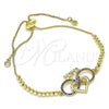 Pulsera Bolo Ajustable 03.341.0156.10 Oro Laminado, Diseño de Corazón y Infinito, con Micro Pave Rubi y Zafiro Azul, Pulido, Tono Dorado (Grosor 01 MM, 10 Pulgadas de Largo)