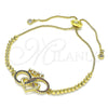 Pulsera Bolo Ajustable 03.341.0156.10 Oro Laminado, Diseño de Corazón y Infinito, con Micro Pave Rubi y Zafiro Azul, Pulido, Tono Dorado (Grosor 01 MM, 10 Pulgadas de Largo)