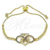 Pulsera Bolo Ajustable 03.341.0156.10 Oro Laminado, Diseño de Corazón y Infinito, con Micro Pave Rubi y Zafiro Azul, Pulido, Tono Dorado (Grosor 01 MM, 10 Pulgadas de Largo)