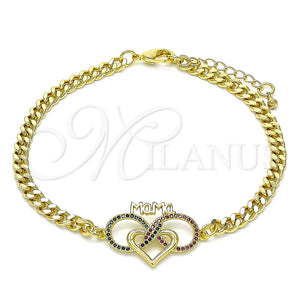 Pulsera Elegante 03.341.0157.08 Oro Laminado, Diseño de Corazón y Infinito, con Rubi and Zafiro Azul Micro Pave, Pulido, Tono Dorado (04 MM Thickness, 8 Inches Length)
