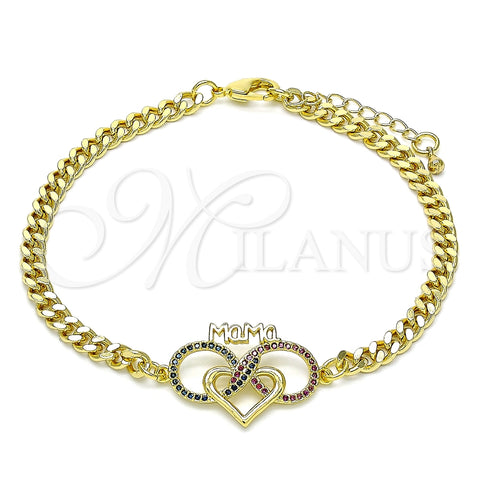 Pulsera Elegante 03.341.0157.08 Oro Laminado, Diseño de Corazón y Infinito, con Rubi and Zafiro Azul Micro Pave, Pulido, Tono Dorado (04 MM Thickness, 8 Inches Length)