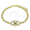 Pulsera Elegante 03.341.0157.08 Oro Laminado, Diseño de Corazón y Infinito, con Rubi and Zafiro Azul Micro Pave, Pulido, Tono Dorado (04 MM Thickness, 8 Inches Length)