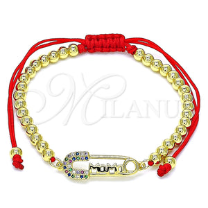 Pulsera Bolo Ajustable 03.341.0161.11 Oro Laminado, Diseño de Paperclip y Bola, con Multicolor Micro Pave, Pulido, Tono Dorado (04 MM Thickness, 11 Inches Length)