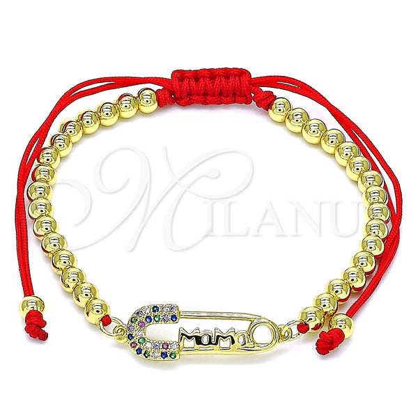 Pulsera Bolo Ajustable 03.341.0161.11 Oro Laminado, Diseño de Paperclip y Bola, con Multicolor Micro Pave, Pulido, Tono Dorado (04 MM Thickness, 11 Inches Length)