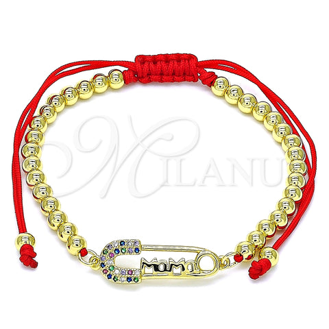Pulsera Bolo Ajustable 03.341.0161.11 Oro Laminado, Diseño de Paperclip y Bola, con Multicolor Micro Pave, Pulido, Tono Dorado (04 MM Thickness, 11 Inches Length)