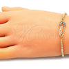 Pulsera Bolo Ajustable 03.341.0162.10 Oro Laminado, Diseño de Paperclip y Bola, con Multicolor Micro Pave, Pulido, Tono Dorado (01 MM Thickness, 10 Inches Length)
