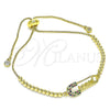 Pulsera Bolo Ajustable 03.341.0162.10 Oro Laminado, Diseño de Paperclip y Bola, con Multicolor Micro Pave, Pulido, Tono Dorado (01 MM Thickness, 10 Inches Length)