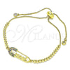 Pulsera Bolo Ajustable 03.341.0162.10 Oro Laminado, Diseño de Paperclip y Bola, con Multicolor Micro Pave, Pulido, Tono Dorado (01 MM Thickness, 10 Inches Length)