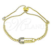 Pulsera Bolo Ajustable 03.341.0162.10 Oro Laminado, Diseño de Paperclip y Bola, con Multicolor Micro Pave, Pulido, Tono Dorado (01 MM Thickness, 10 Inches Length)