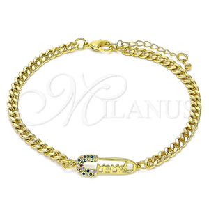 Pulsera Bolo Ajustable 03.341.0163.08 Oro Laminado, Diseño de Paperclip y Mama, con Multicolor Micro Pave, Pulido, Tono Dorado (04 MM Thickness, 8 Inches Length)