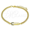 Pulsera Bolo Ajustable 03.341.0163.08 Oro Laminado, Diseño de Paperclip y Mama, con Multicolor Micro Pave, Pulido, Tono Dorado (04 MM Thickness, 8 Inches Length)